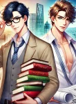 DALL·E 2024-10-22 20.16.47 – A handsome university professor and an architect in a vibrant anime style. The professor is depicted wearing glasses and a casual blazer, holding a st